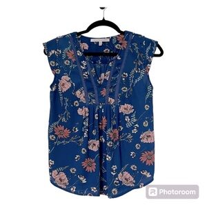 2/$30 Collective Concepts Blue and Pink Floral Sleeveless Blouse Top